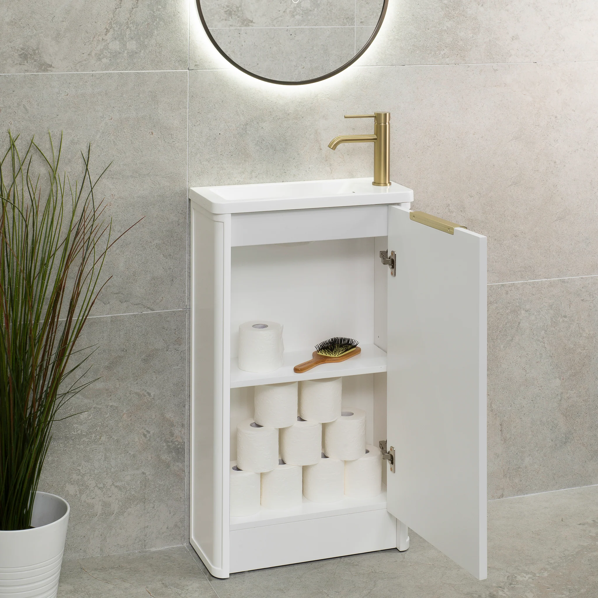 Tura Shaker Petite 500mm Curved Floorstanding Slim Vanity Cabinet, Matte White - Image 5