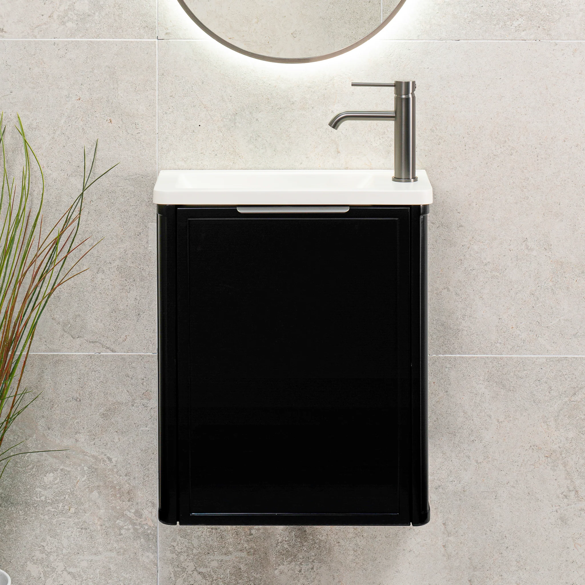 Tura Shaker Petite 500mm Curved Wall Hung Slim Vanity Cabinet, Matte Black - Image 3