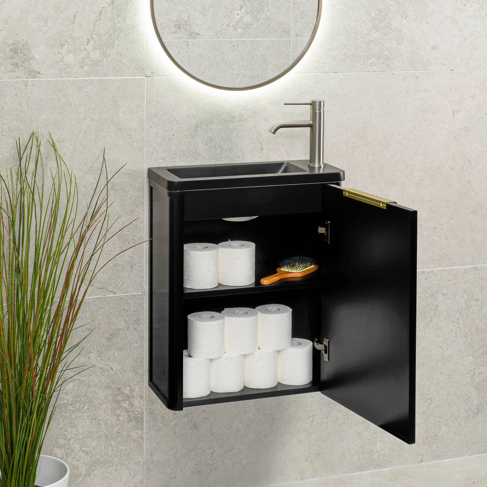 Tura Shaker Petite 500mm Curved Wall Hung Slim Vanity Cabinet, Matte Black - Image 5