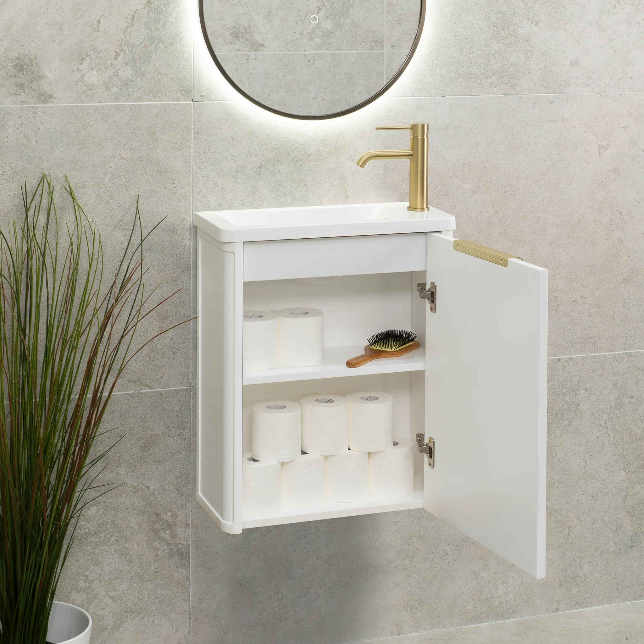 Tura Shaker Petite 500mm Curved Wall Hung Slim Vanity Cabinet, Matte White - Image 5