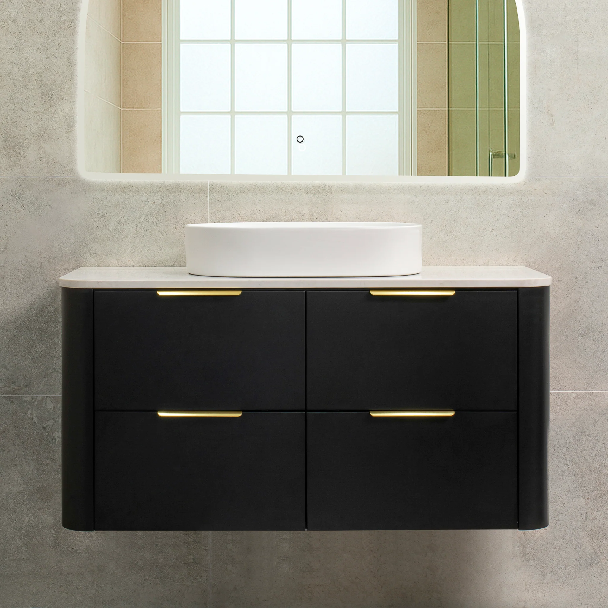 *Clearance* Tura Smooth 1200mm Curved Wall Hung Vanity Cabinet, Matte Black - Image 11