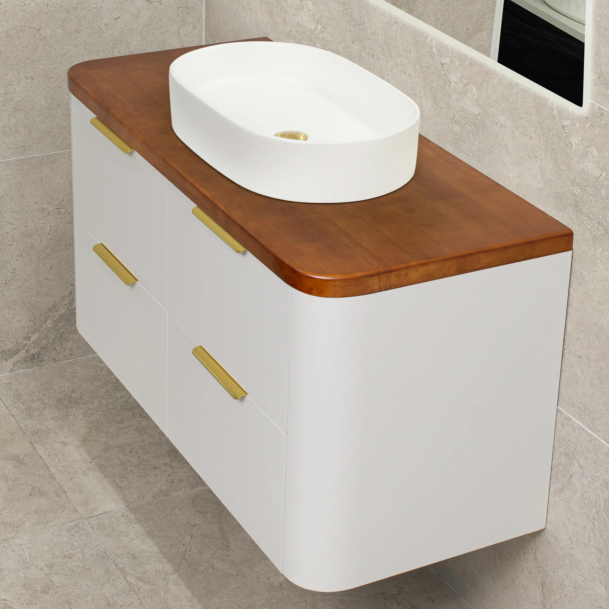 *Clearance* Tura Smooth 1200mm Curved Wall Hung Vanity Cabinet, Matte White - Image 3