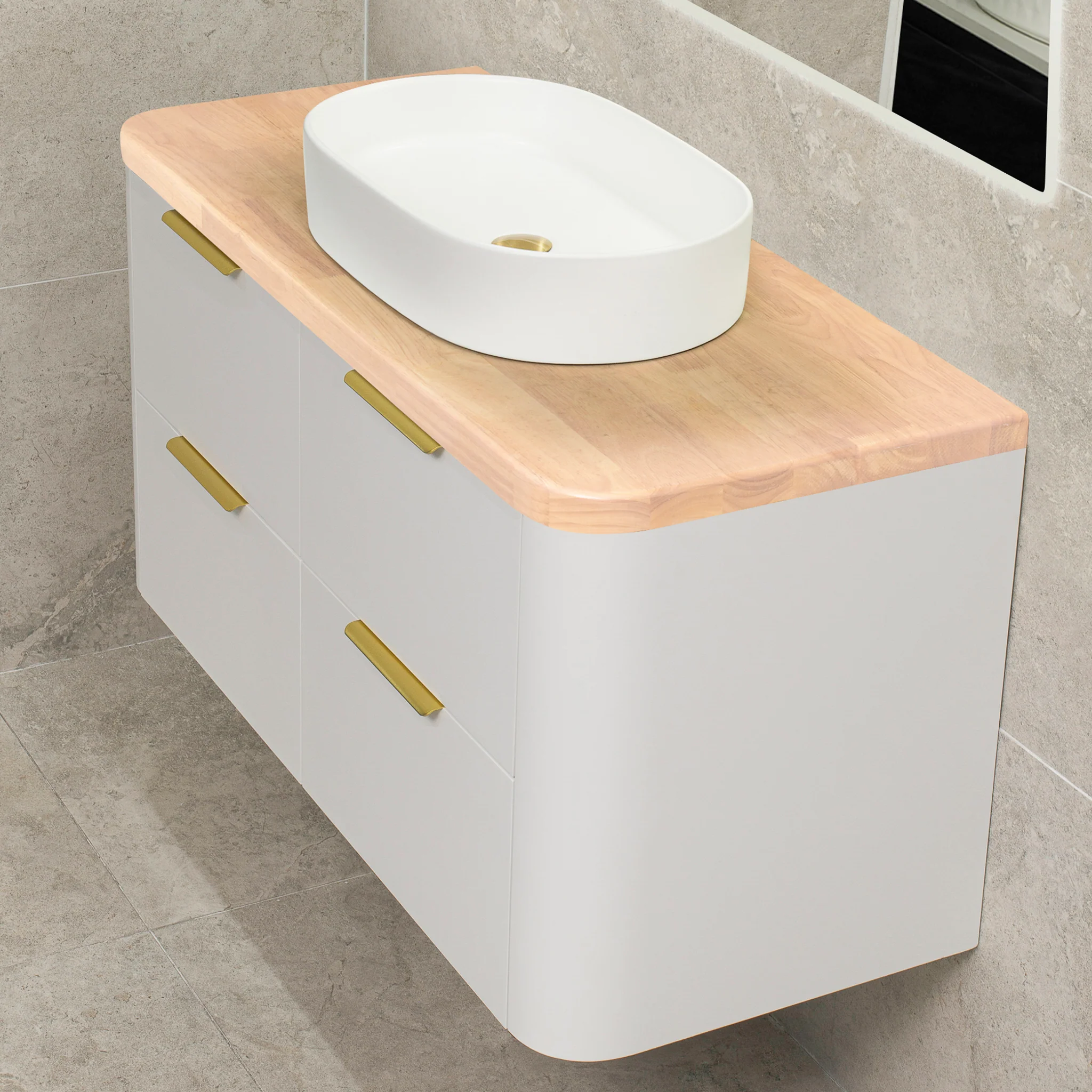 *Clearance* Tura Smooth 1200mm Curved Wall Hung Vanity Cabinet, Matte White - Image 4