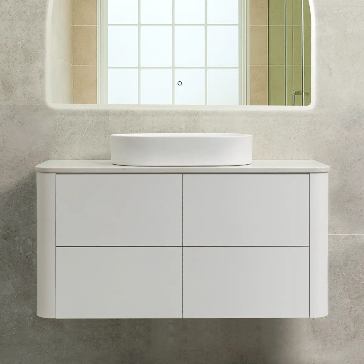 *Clearance* Tura Smooth 1200mm Curved Wall Hung Vanity Cabinet, Matte White - Image 5