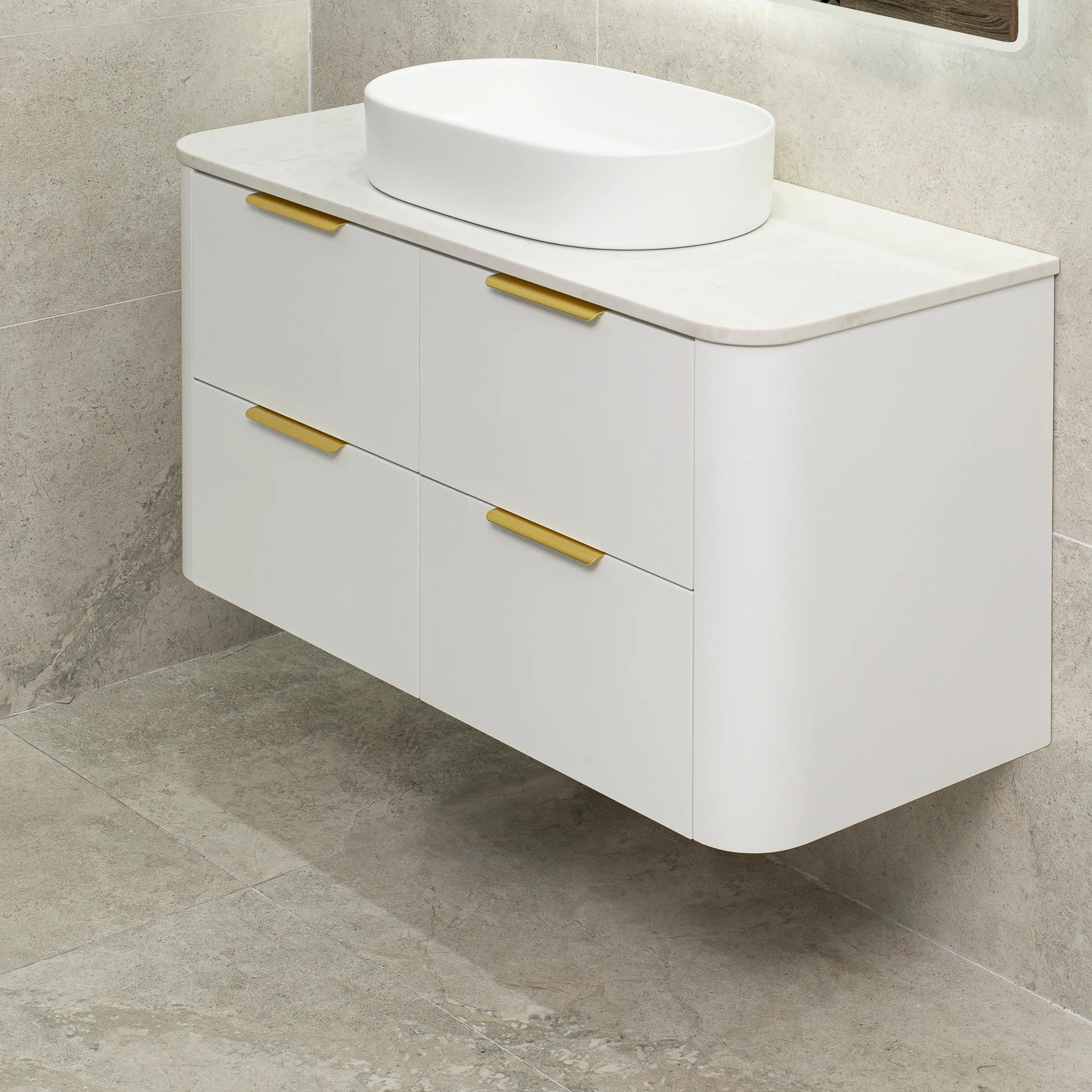 *Clearance* Tura Smooth 1200mm Curved Wall Hung Vanity Cabinet, Matte White - Image 6