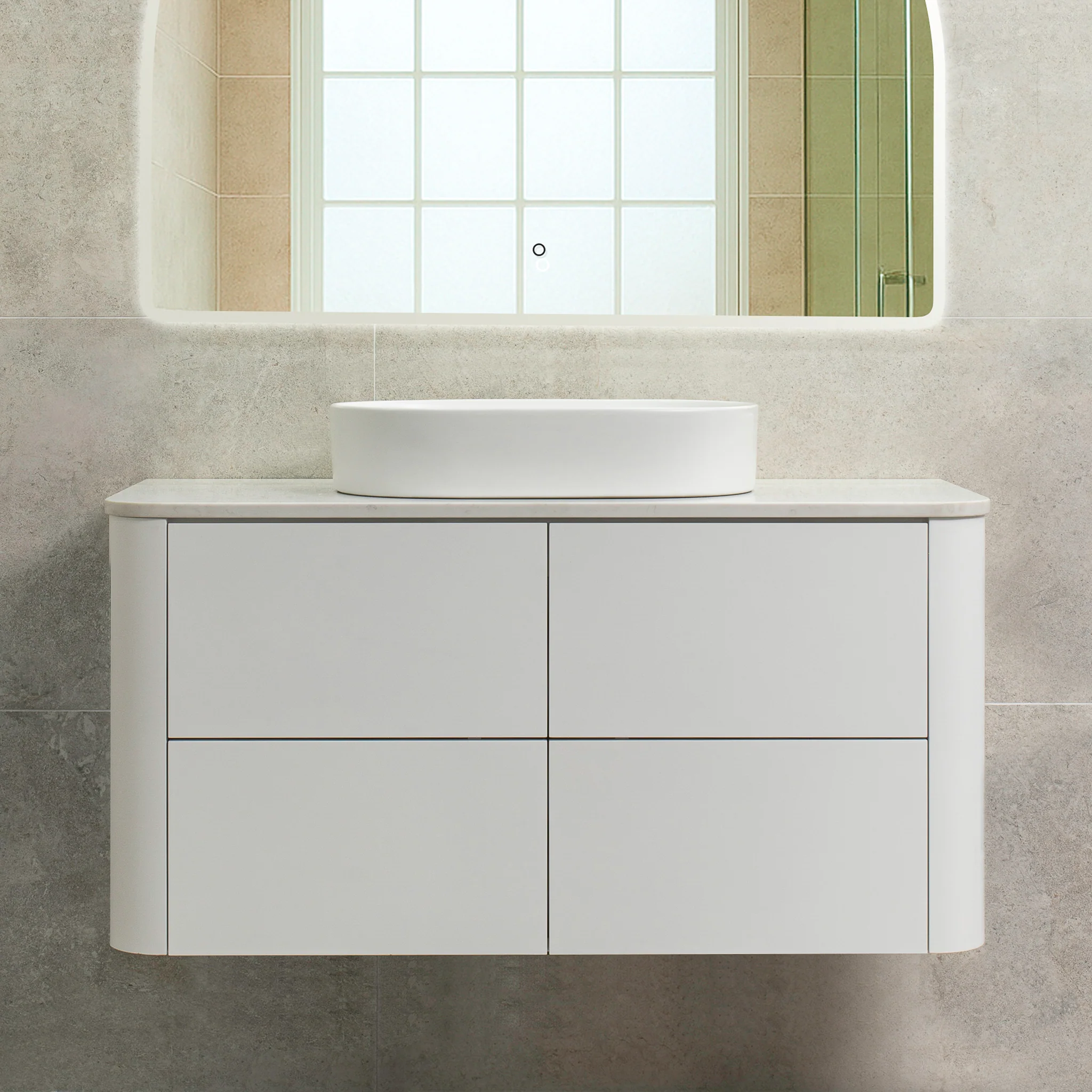 *Clearance* Tura Smooth 1200mm Curved Wall Hung Vanity Cabinet, Matte White - Image 7
