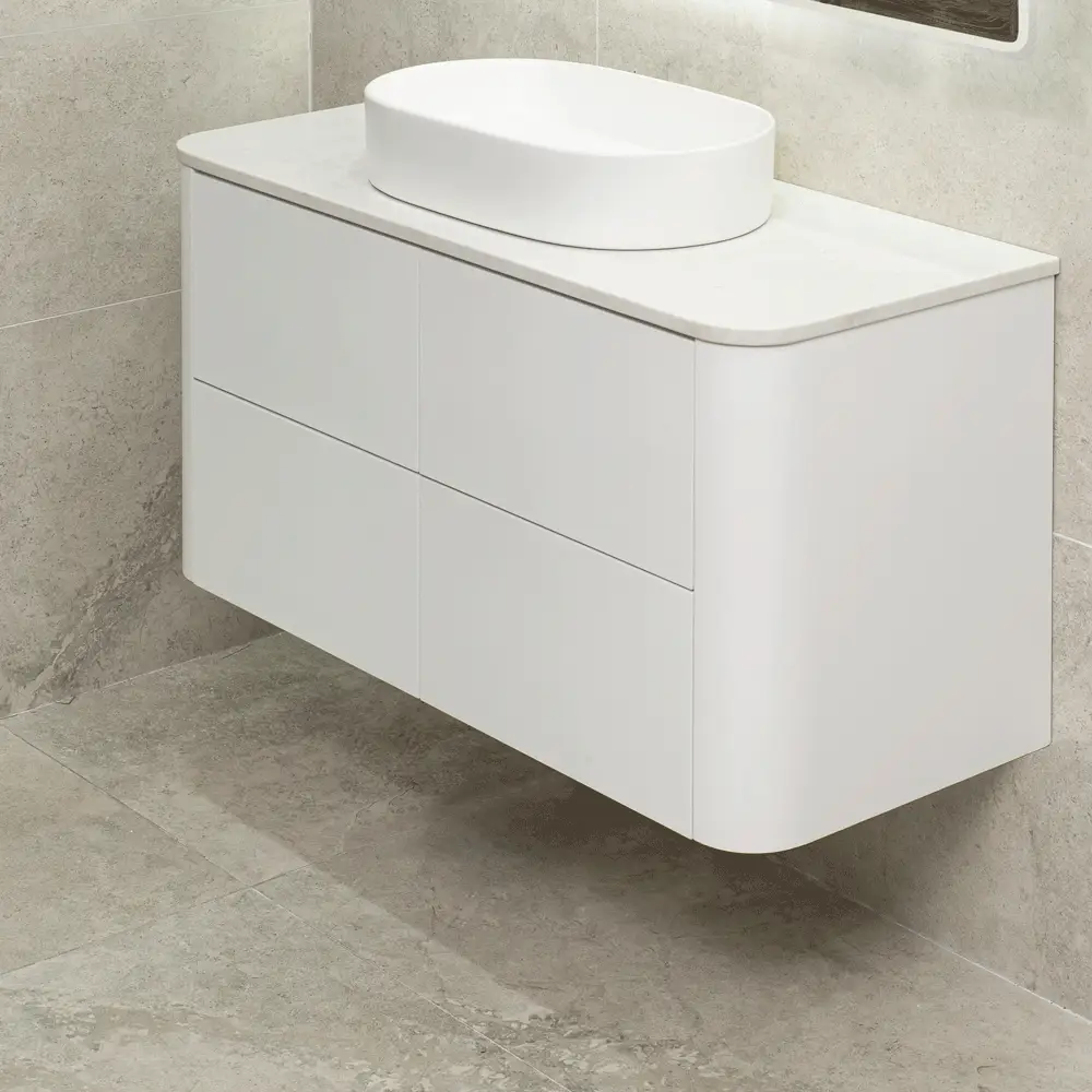 *Clearance* Tura Smooth 1200mm Curved Wall Hung Vanity Cabinet, Matte White - Image 8