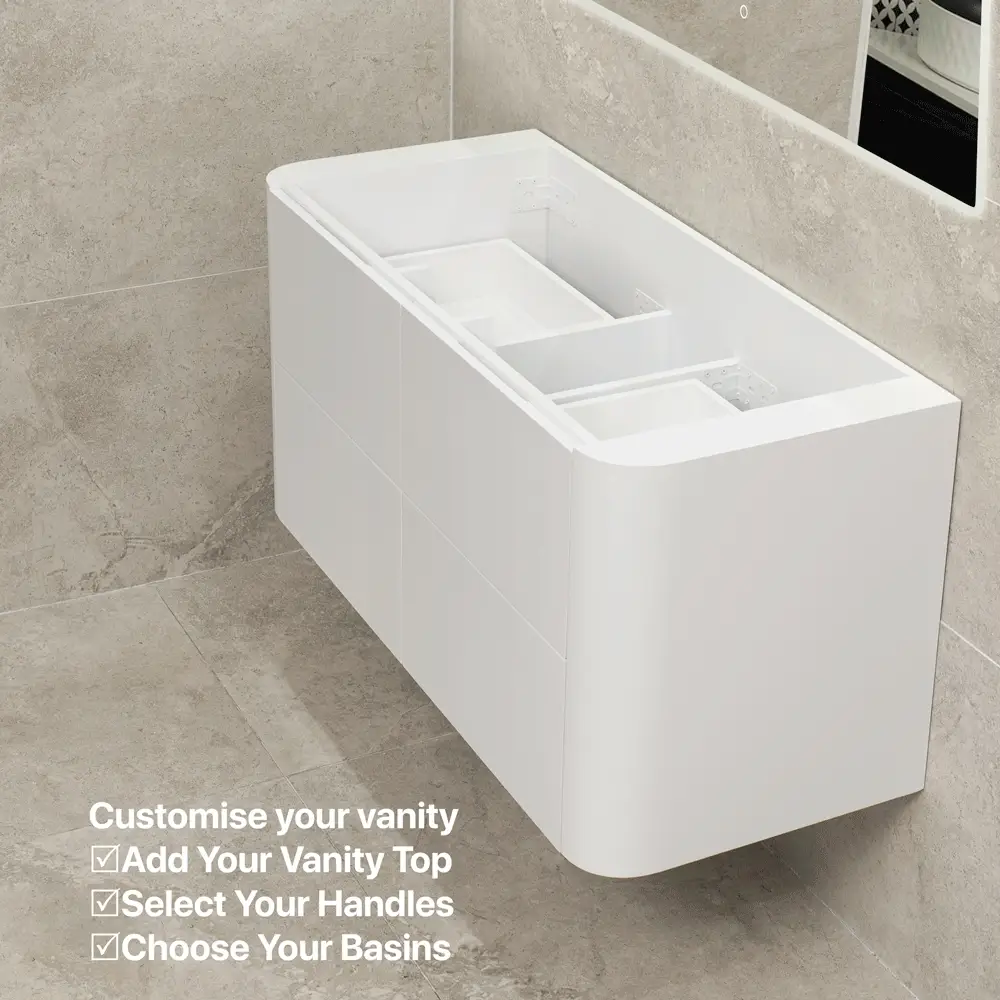 *Clearance* Tura Smooth 1200mm Curved Wall Hung Vanity Cabinet, Matte White - Image 9