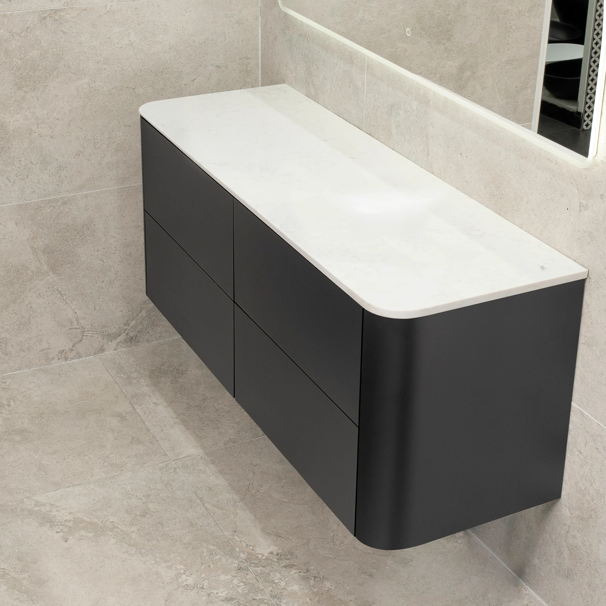 *Clearance* Tura Smooth 1500mm Curved Wall Hung Vanity Cabinet, Matte Black - Image 6