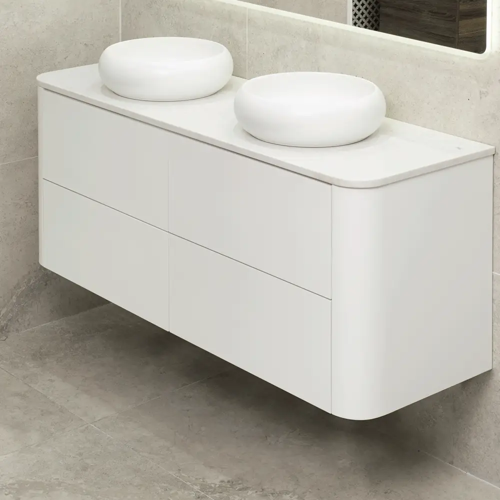 *Clearance* Tura Smooth 1500mm Curved Wall Hung Vanity Cabinet, Matte White - Image 3