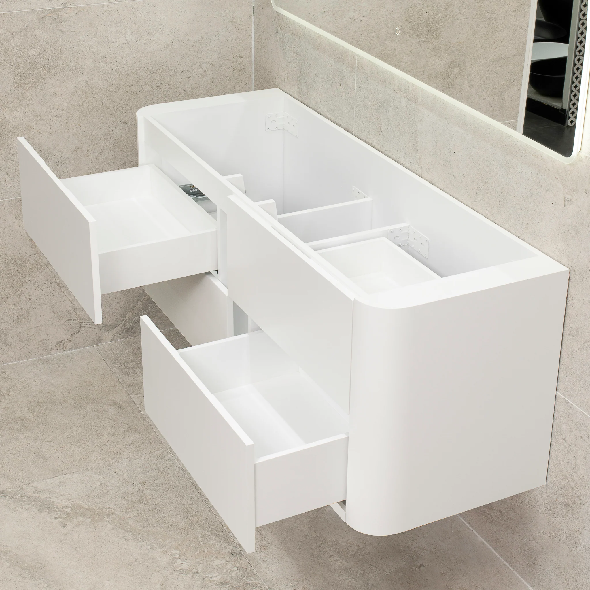 *Clearance* Tura Smooth 1500mm Curved Wall Hung Vanity Cabinet, Matte White - Image 8