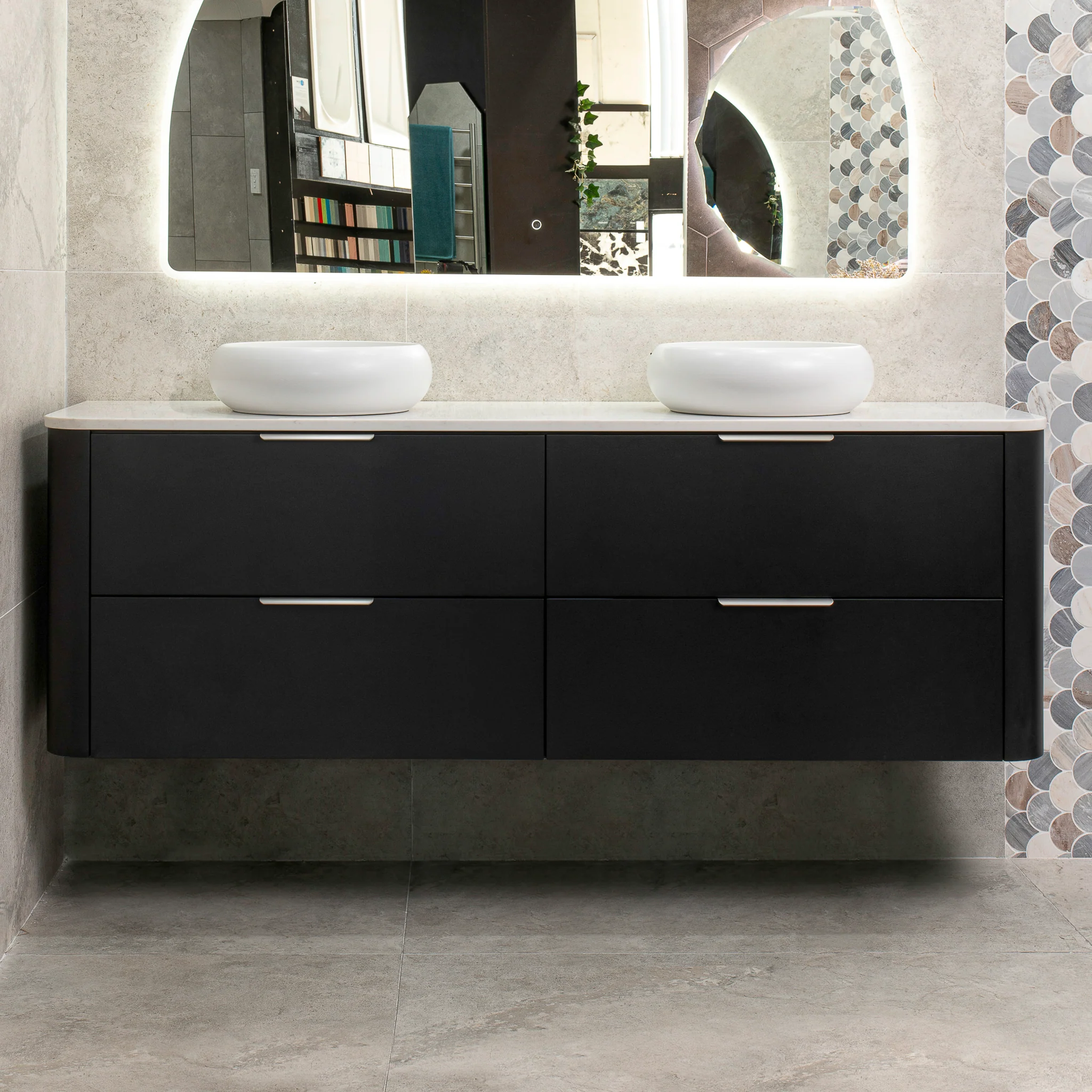 *Clearance* Tura Smooth 1800mm Curved Wall Hung Vanity Cabinet, Matte Black - Image 6