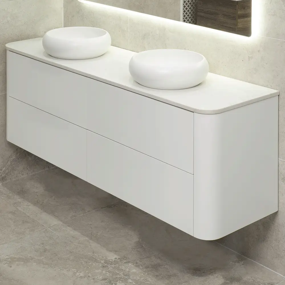 *Clearance* Tura Smooth 1800mm Curved Wall Hung Vanity Cabinet, Matte White - Image 2