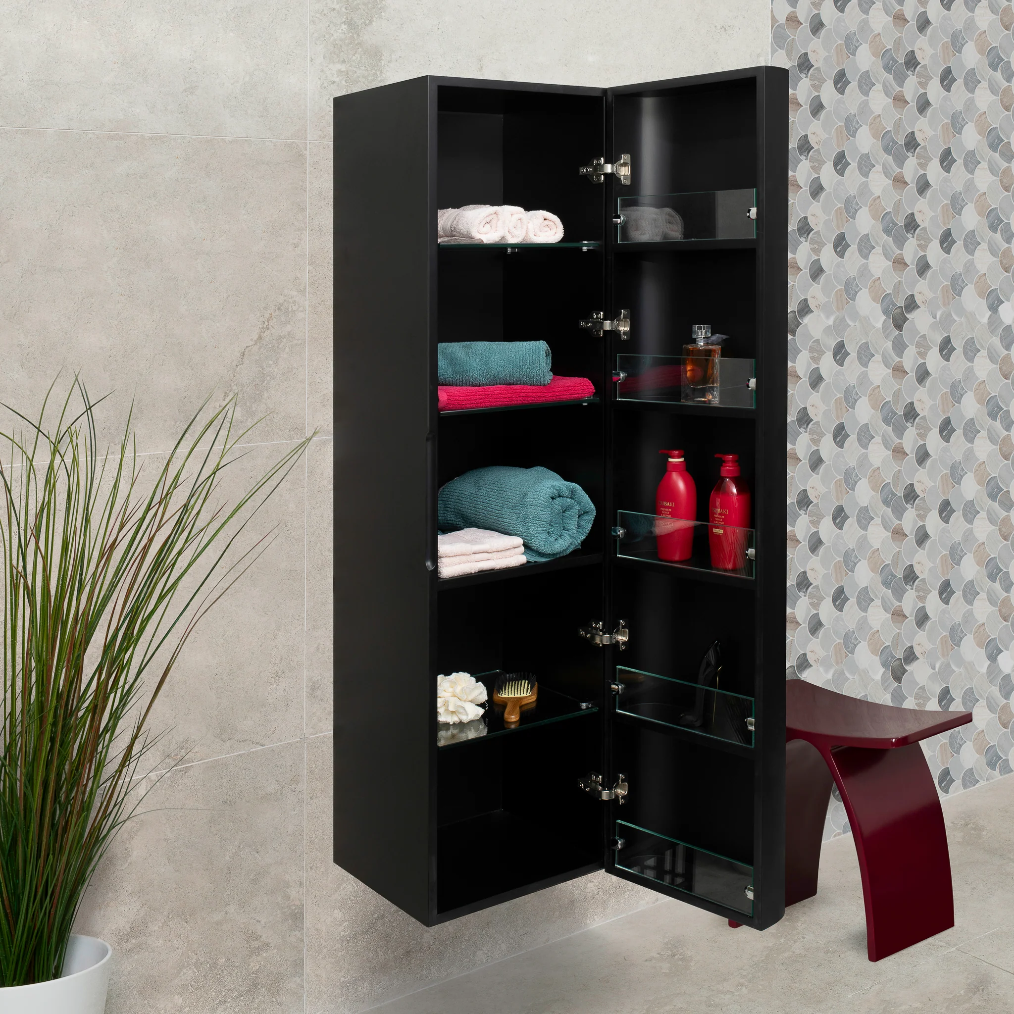 *Clearance* Smooth 390mm Curved Wall Hung Tallboy Cabinet, Matte Black - Image 3