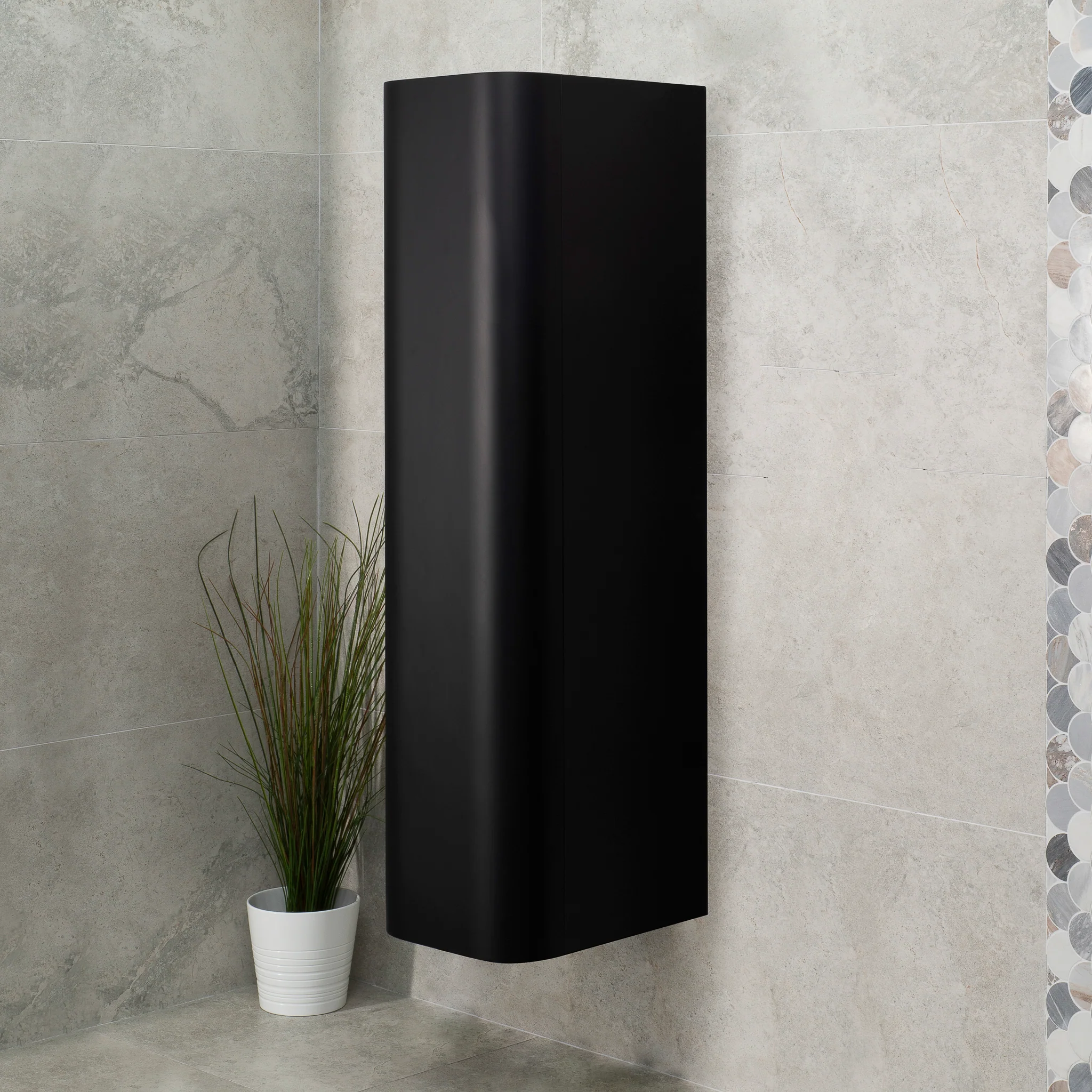 *Clearance* Smooth 390mm Curved Wall Hung Tallboy Cabinet, Matte Black - Image 4