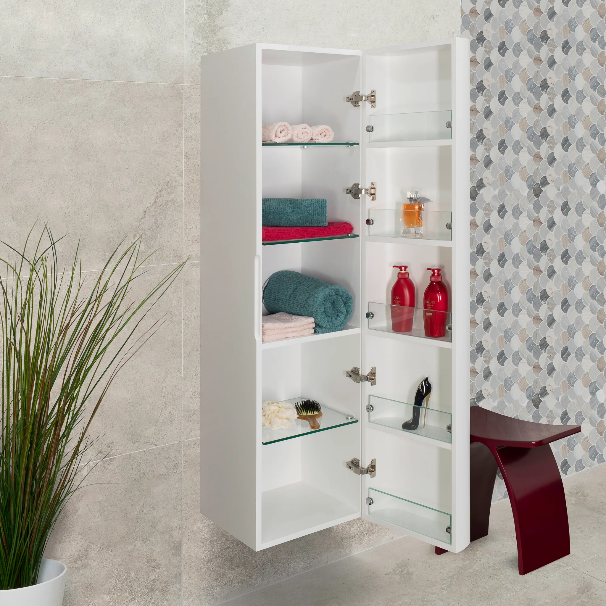 *Clearance* Tura Smooth 390mm Curved Wall Hung Tallboy Cabinet, Matte White - Image 3
