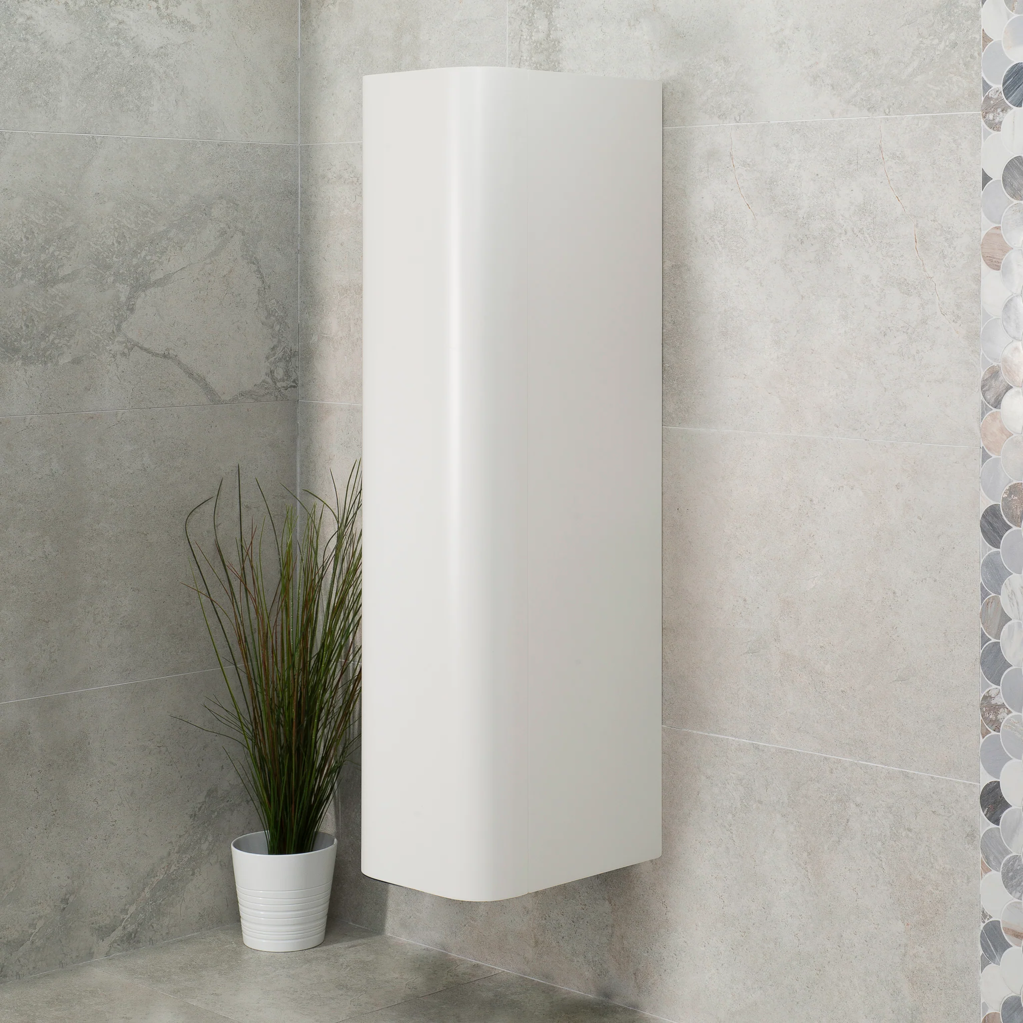 *Clearance* Tura Smooth 390mm Curved Wall Hung Tallboy Cabinet, Matte White - Image 4