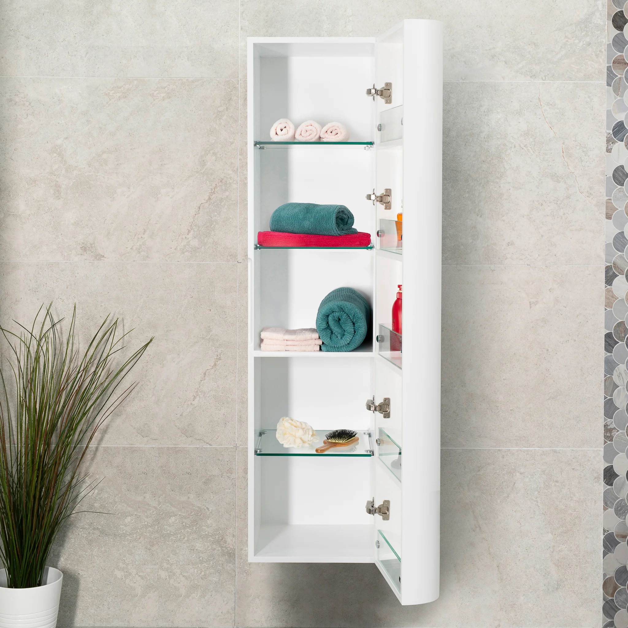 *Clearance* Tura Smooth 390mm Curved Wall Hung Tallboy Cabinet, Matte White - Image 5