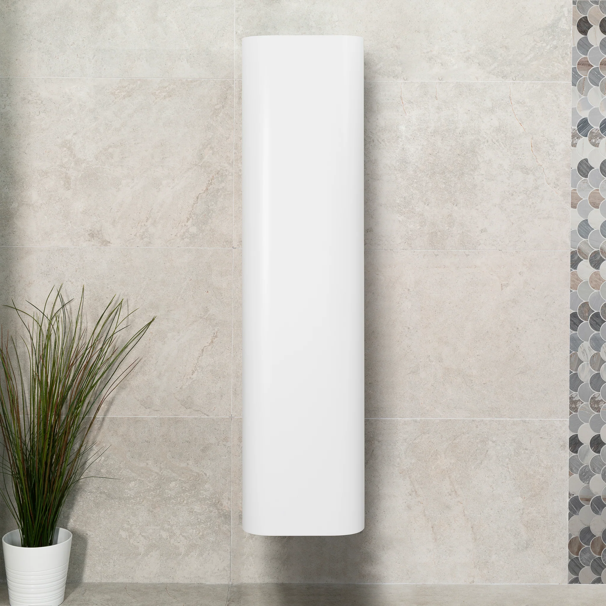 *Clearance* Tura Smooth 390mm Curved Wall Hung Tallboy Cabinet, Matte White - Image 6