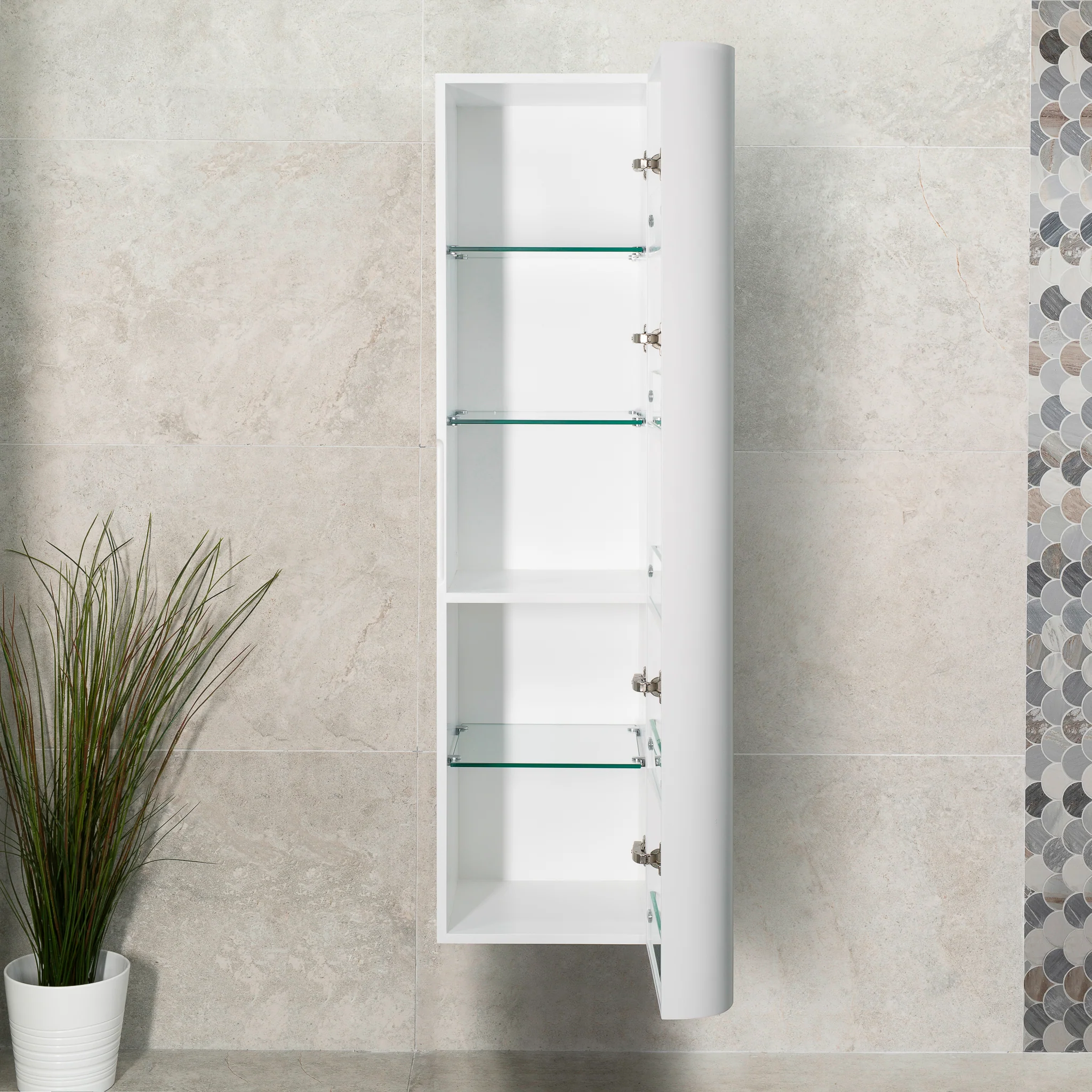 *Clearance* Tura Smooth 390mm Curved Wall Hung Tallboy Cabinet, Matte White - Image 7
