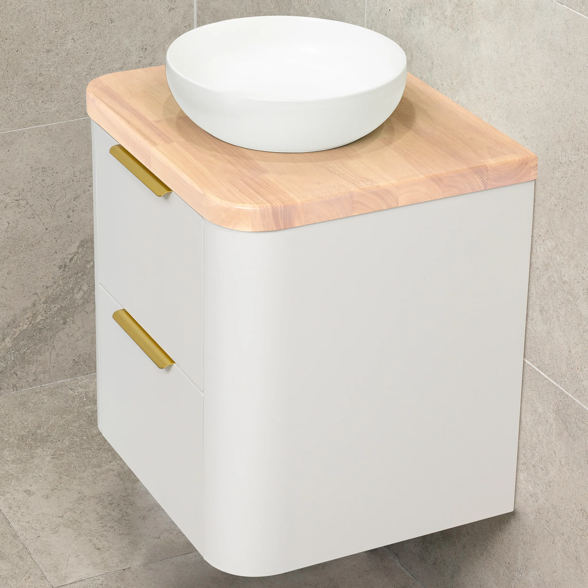 *Clearance* Tura Smooth 600mm Curved Wall Hung Vanity Cabinet, Matte White - Image 3