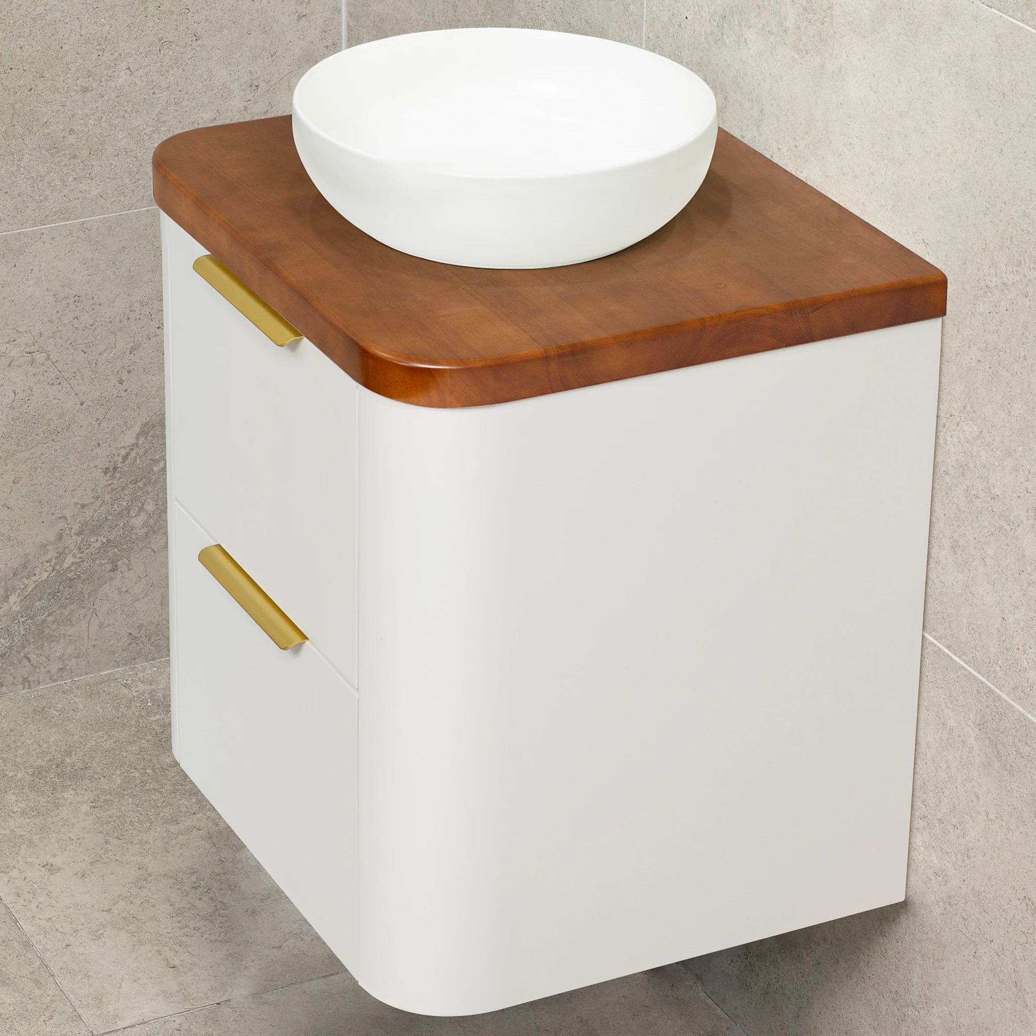 *Clearance* Tura Smooth 600mm Curved Wall Hung Vanity Cabinet, Matte White - Image 4