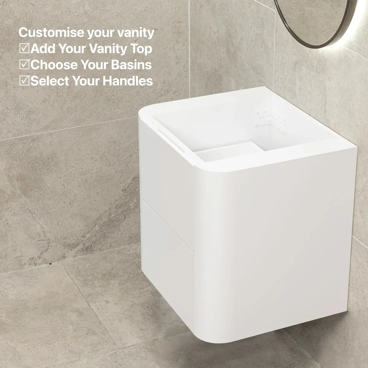 *Clearance* Tura Smooth 600mm Curved Wall Hung Vanity Cabinet, Matte White - Image 9