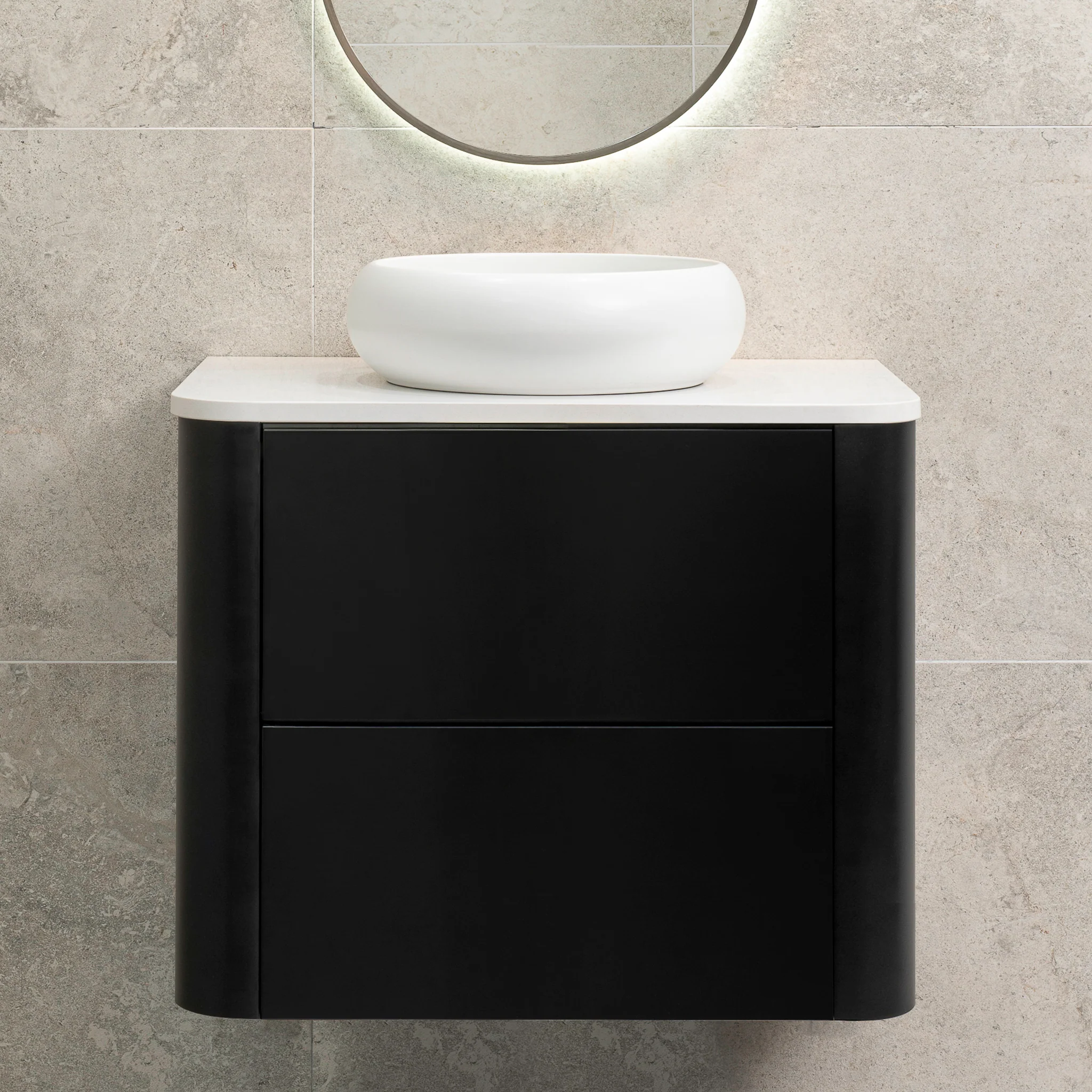 *Clearance* Tura Smooth 750mm Curved Wall Hung Vanity Cabinet, Matte Black - Image 10
