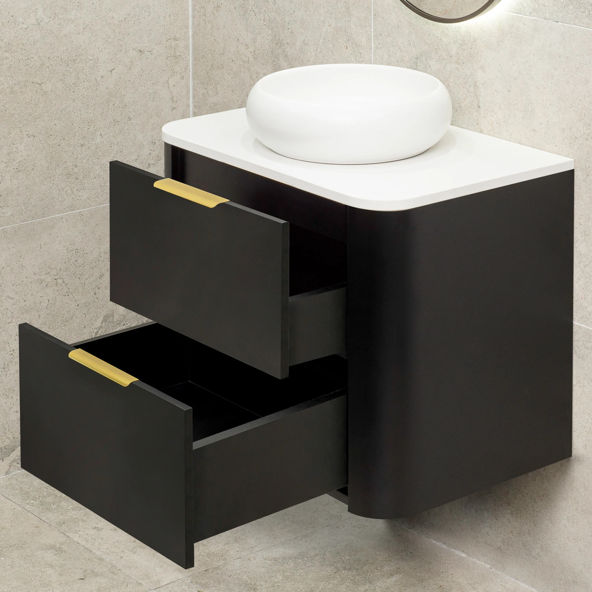 *Clearance* Tura Smooth 750mm Curved Wall Hung Vanity Cabinet, Matte Black - Image 2
