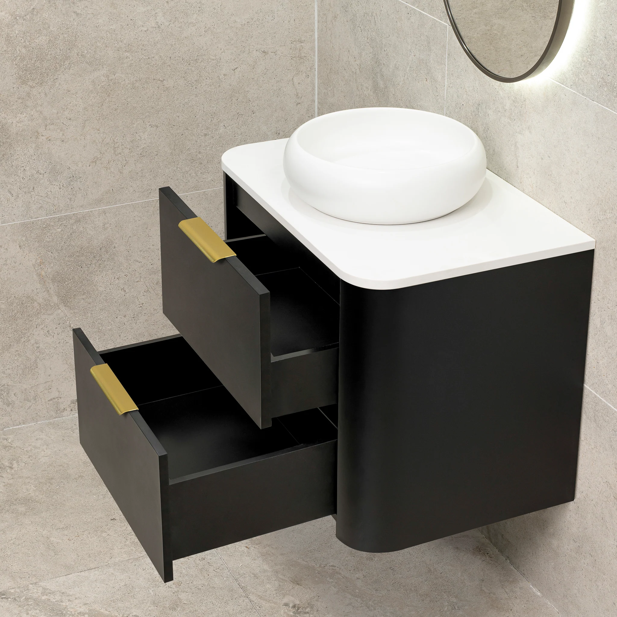 *Clearance* Tura Smooth 750mm Curved Wall Hung Vanity Cabinet, Matte Black - Image 4