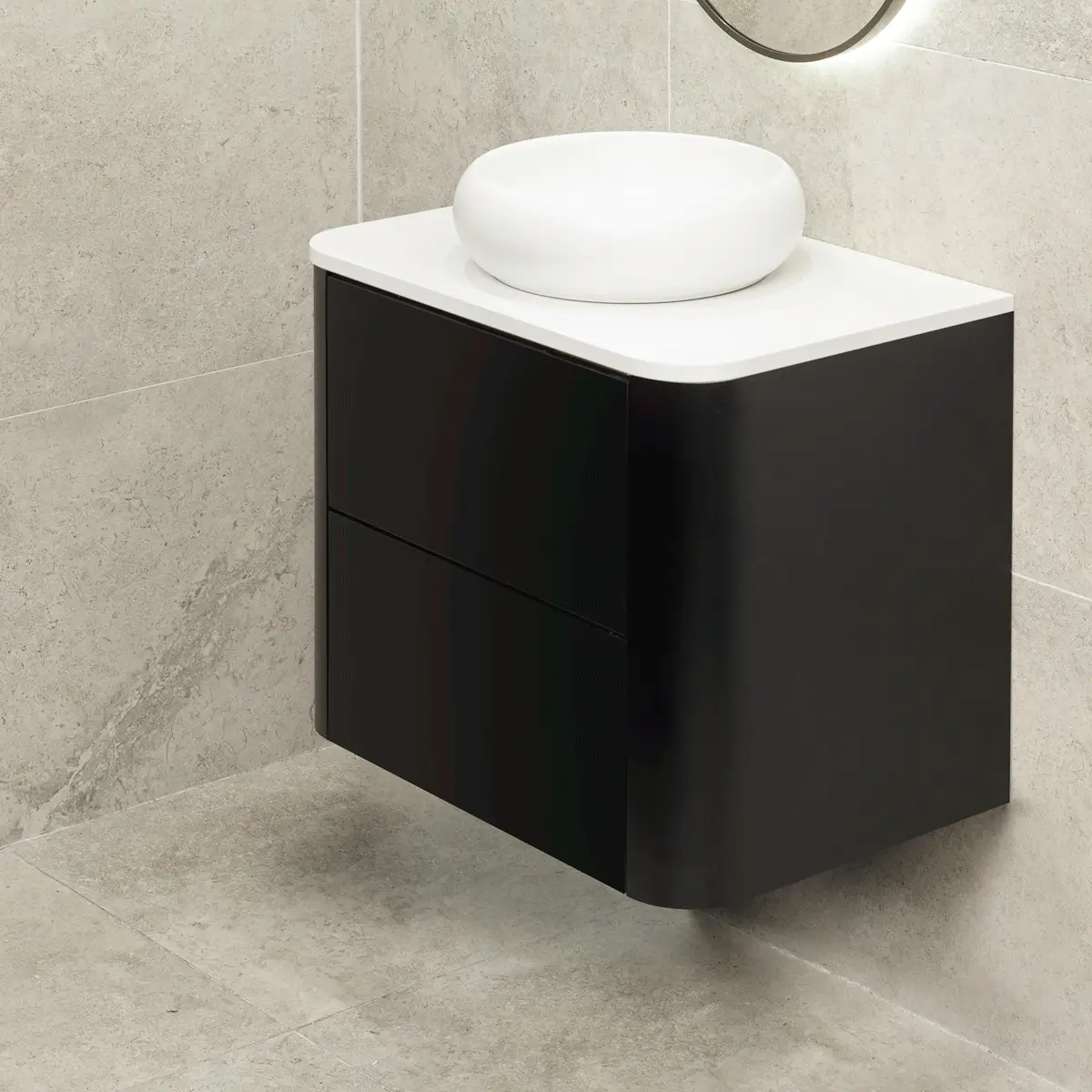 *Clearance* Tura Smooth 750mm Curved Wall Hung Vanity Cabinet, Matte Black - Image 5