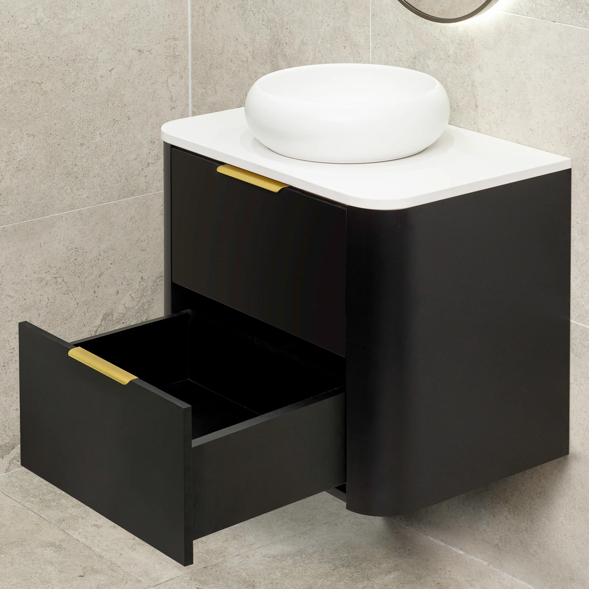 *Clearance* Tura Smooth 750mm Curved Wall Hung Vanity Cabinet, Matte Black - Image 6