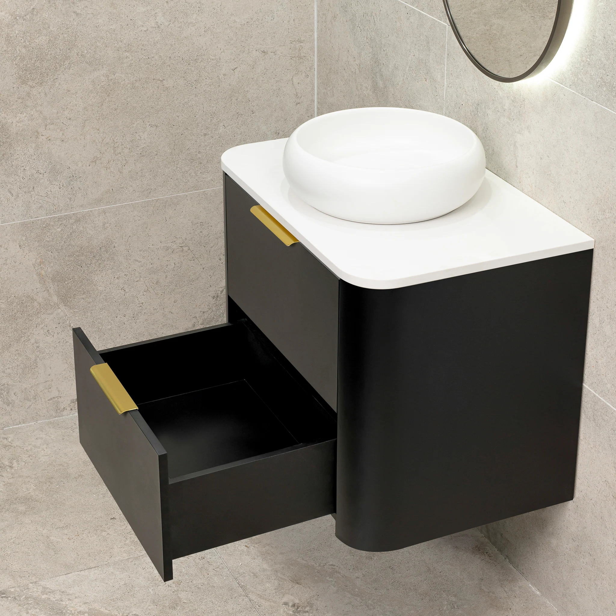*Clearance* Tura Smooth 750mm Curved Wall Hung Vanity Cabinet, Matte Black - Image 8