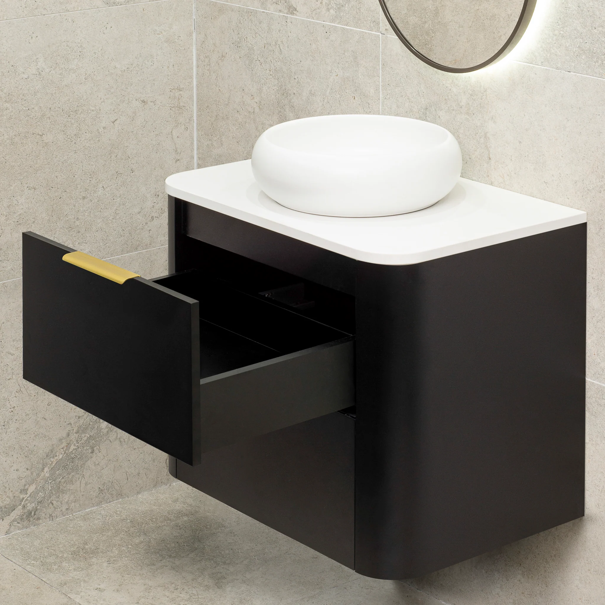 *Clearance* Tura Smooth 750mm Curved Wall Hung Vanity Cabinet, Matte Black - Image 9
