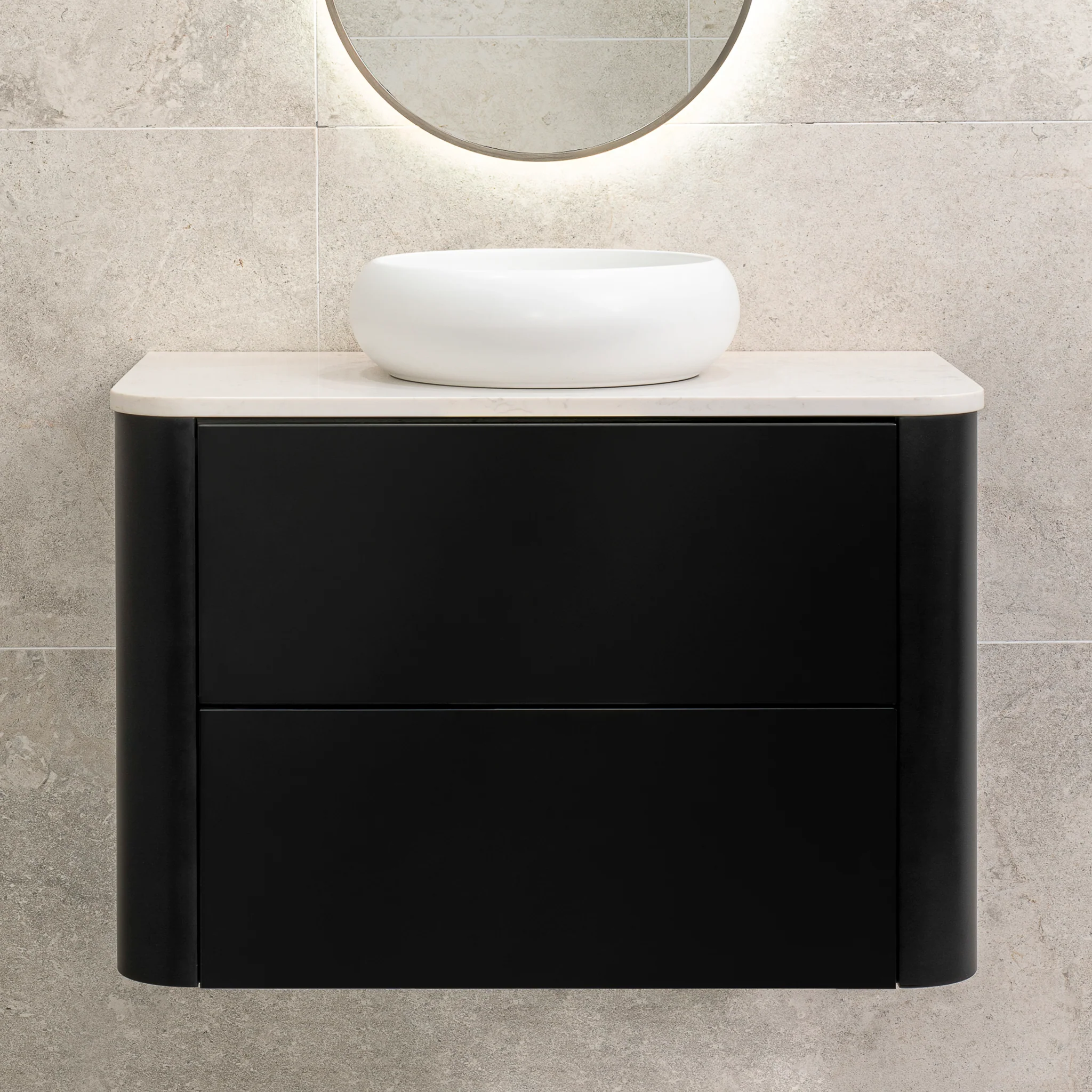 *Clearance* Tura Smooth 900mm Curved Wall Hung Vanity Cabinet, Matte Black - Image 10