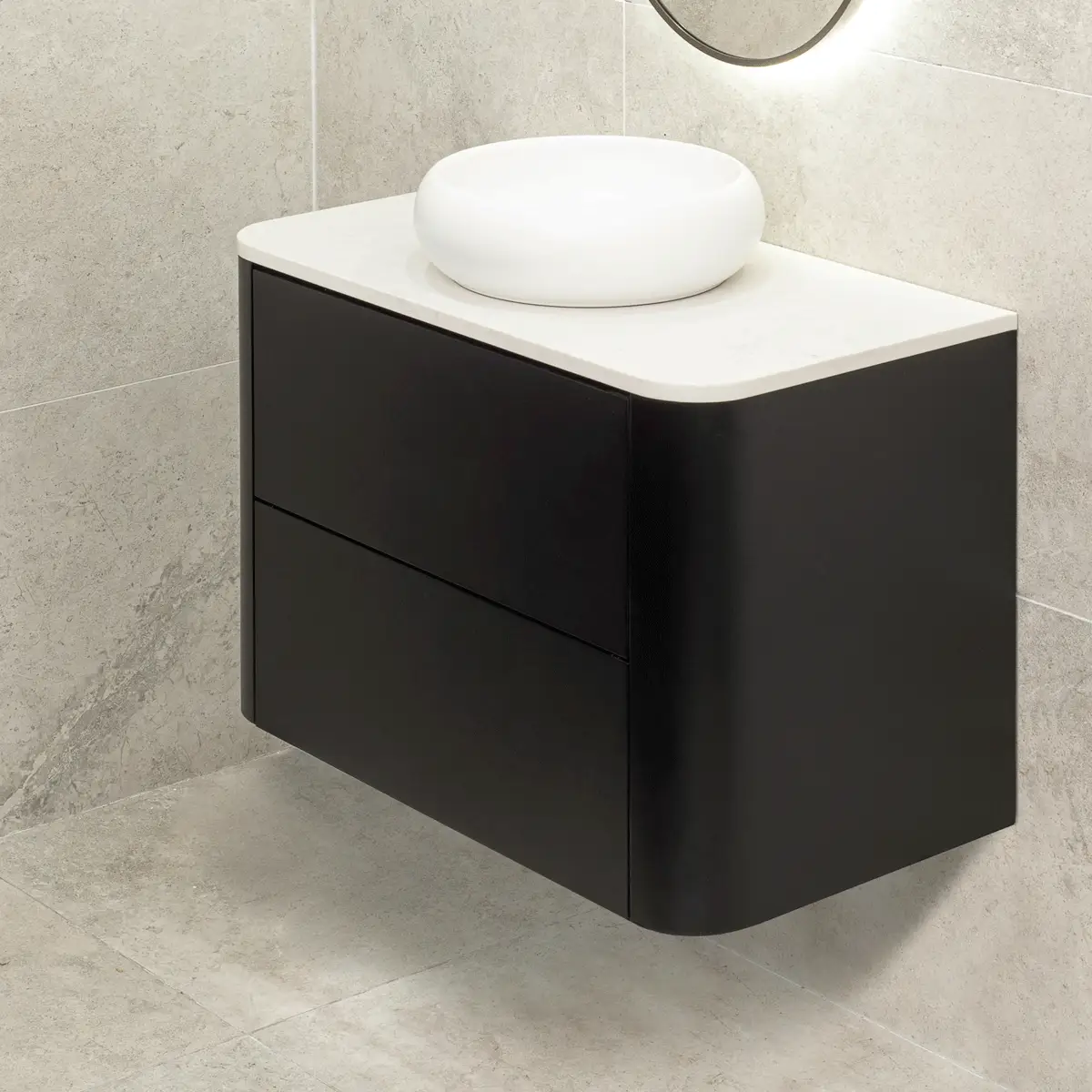 *Clearance* Tura Smooth 900mm Curved Wall Hung Vanity Cabinet, Matte Black - Image 6