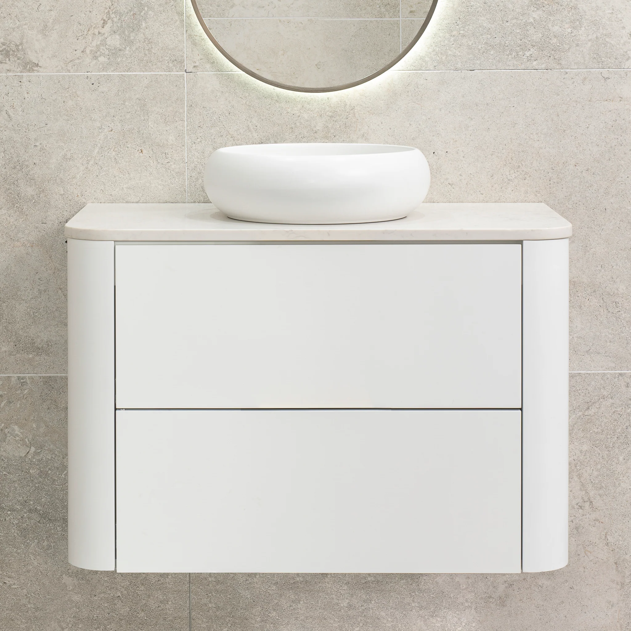 *Clearance* Tura Smooth 900mm Curved Wall Hung Vanity Cabinet, Matte White - Image 10