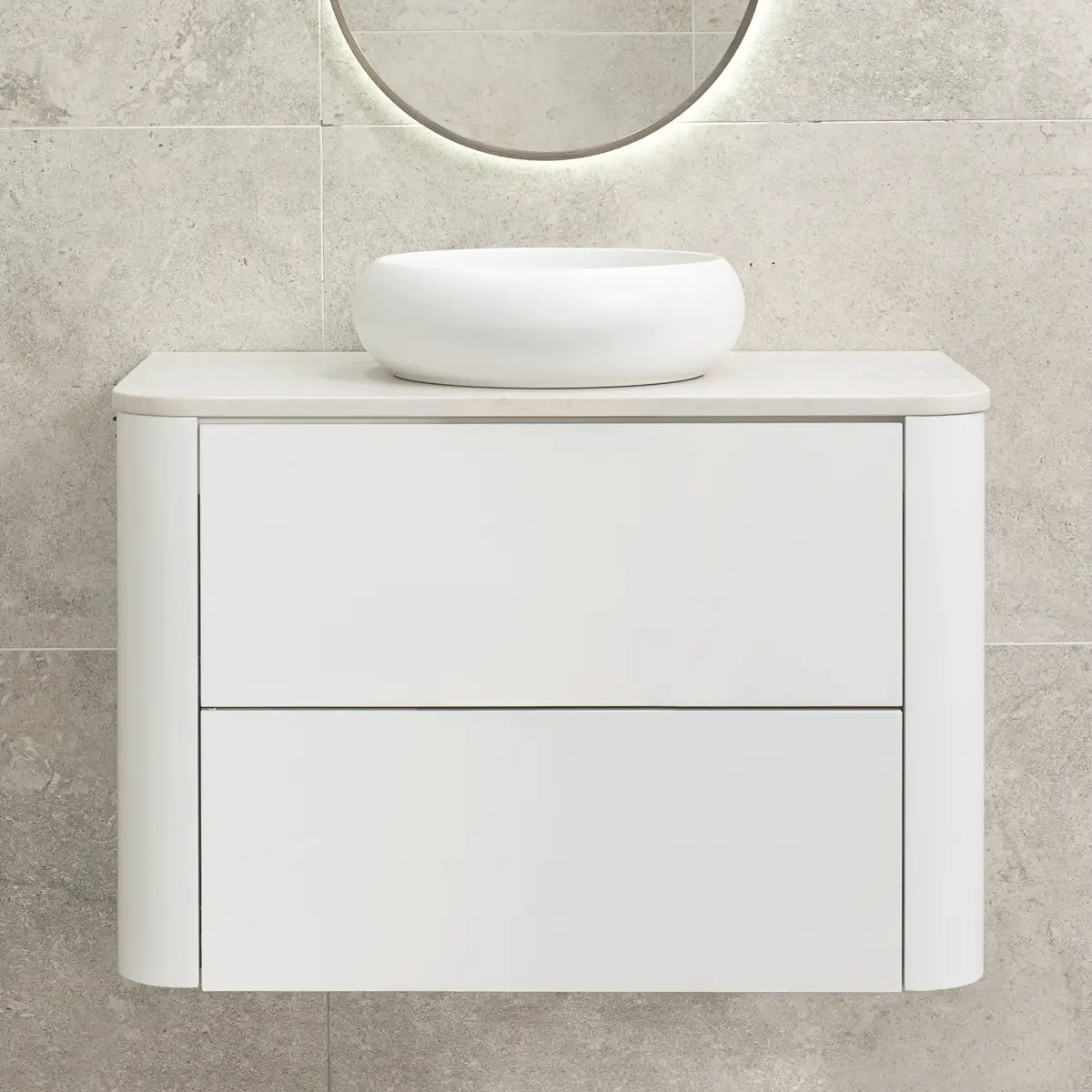 *Clearance* Tura Smooth 900mm Curved Wall Hung Vanity Cabinet, Matte White - Image 3