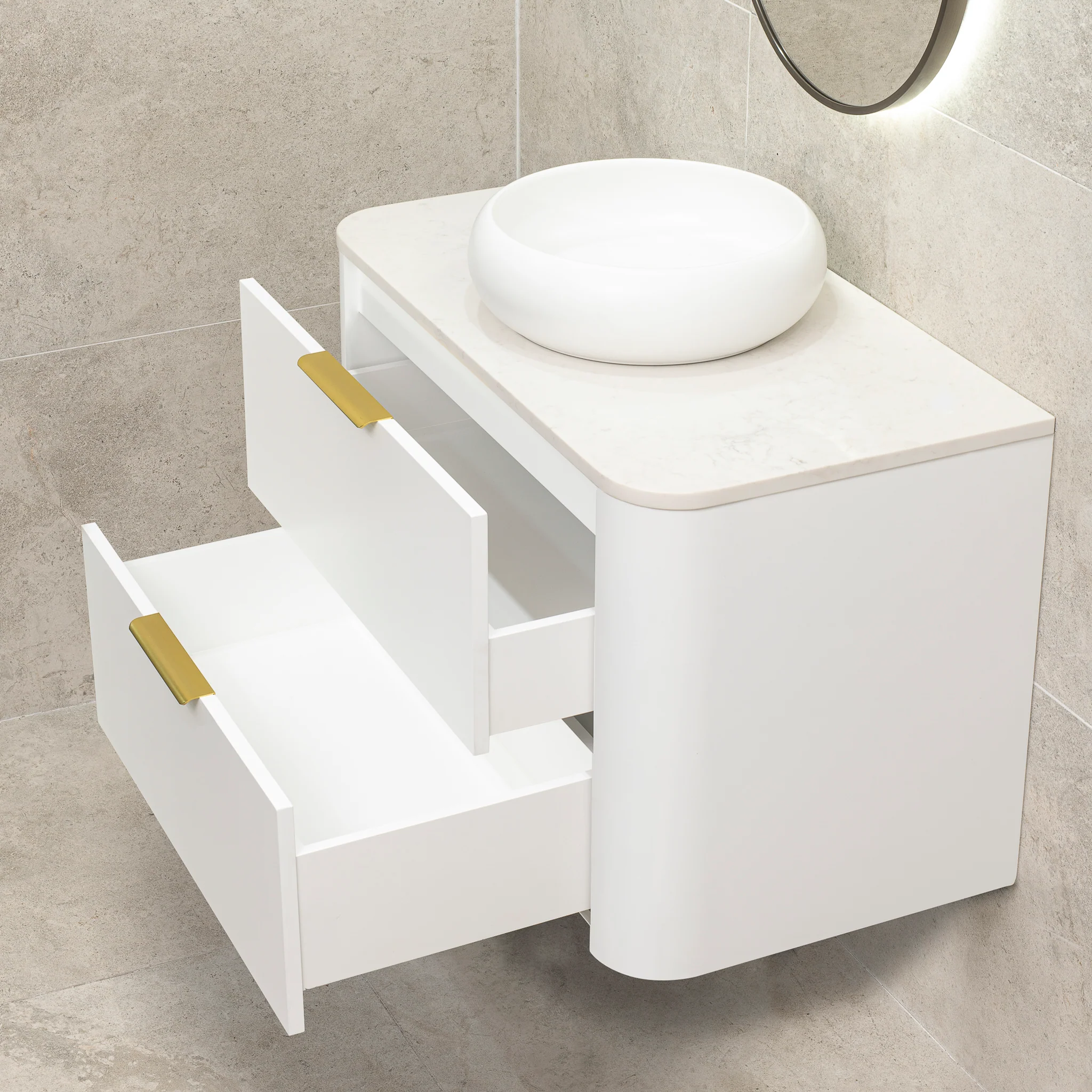 *Clearance* Tura Smooth 900mm Curved Wall Hung Vanity Cabinet, Matte White - Image 5