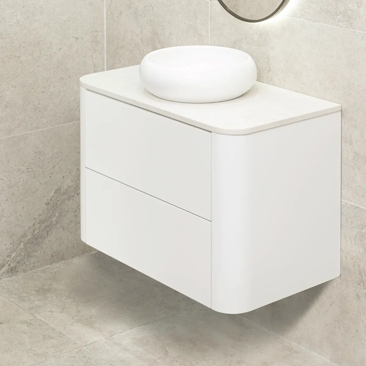 *Clearance* Tura Smooth 900mm Curved Wall Hung Vanity Cabinet, Matte White - Image 6