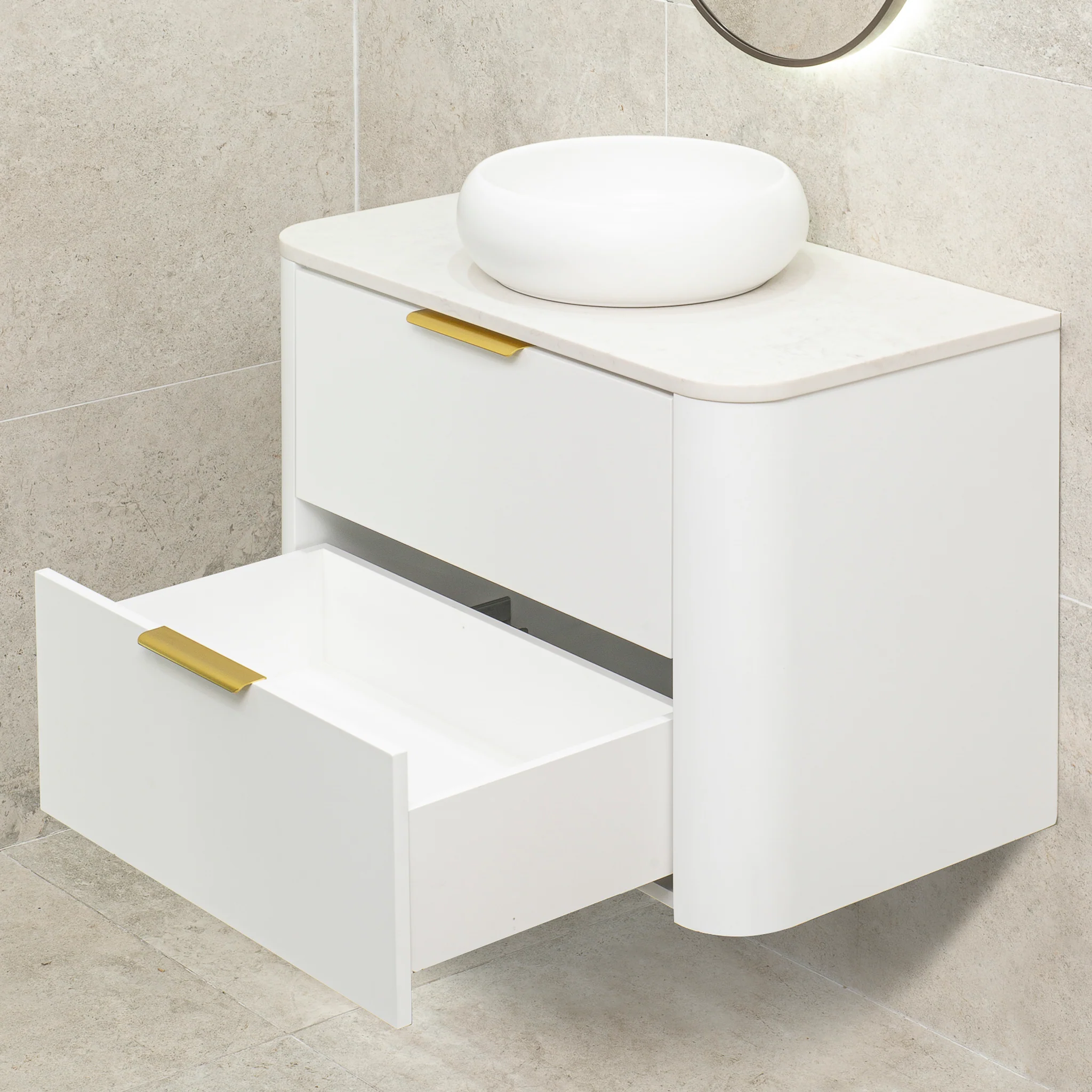 *Clearance* Tura Smooth 900mm Curved Wall Hung Vanity Cabinet, Matte White - Image 7