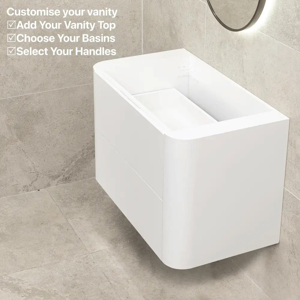 *Clearance* Tura Smooth 900mm Curved Wall Hung Vanity Cabinet, Matte White - Image 8
