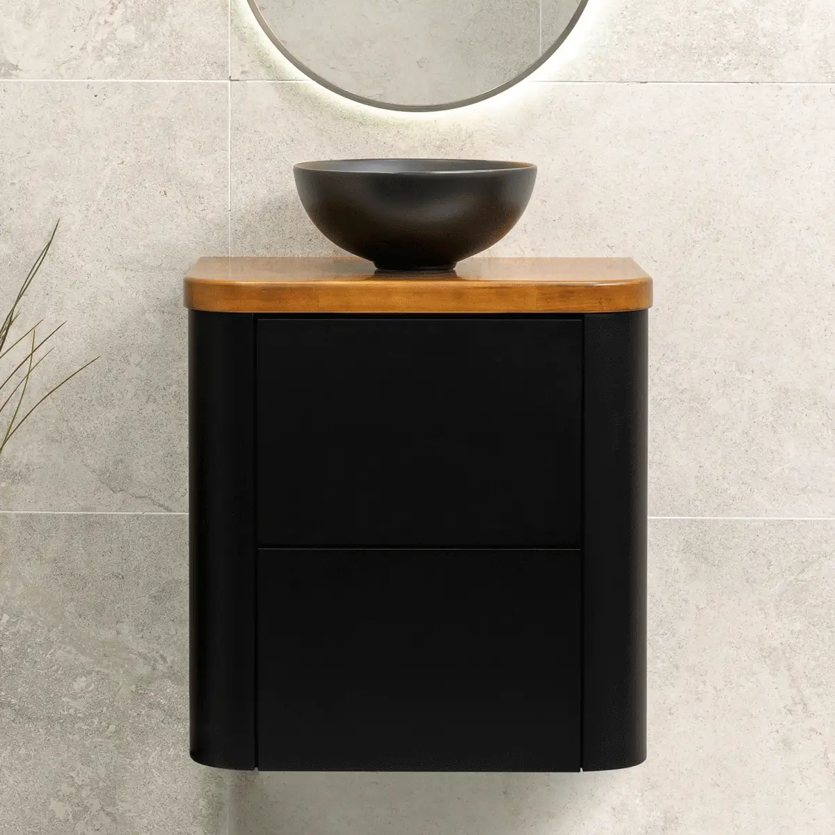 *Clearance* Tura Smooth Ensuite 600mm Curved Wall Hung Vanity Cabinet, Matte Black - Image 4