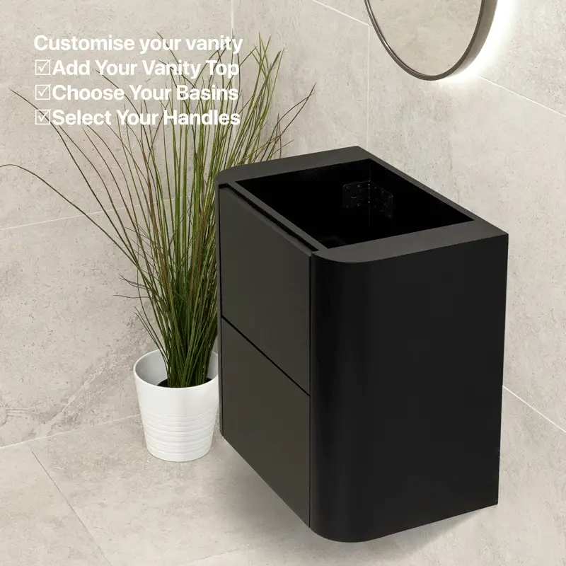 *Clearance* Tura Smooth Ensuite 600mm Curved Wall Hung Vanity Cabinet, Matte Black - Image 8