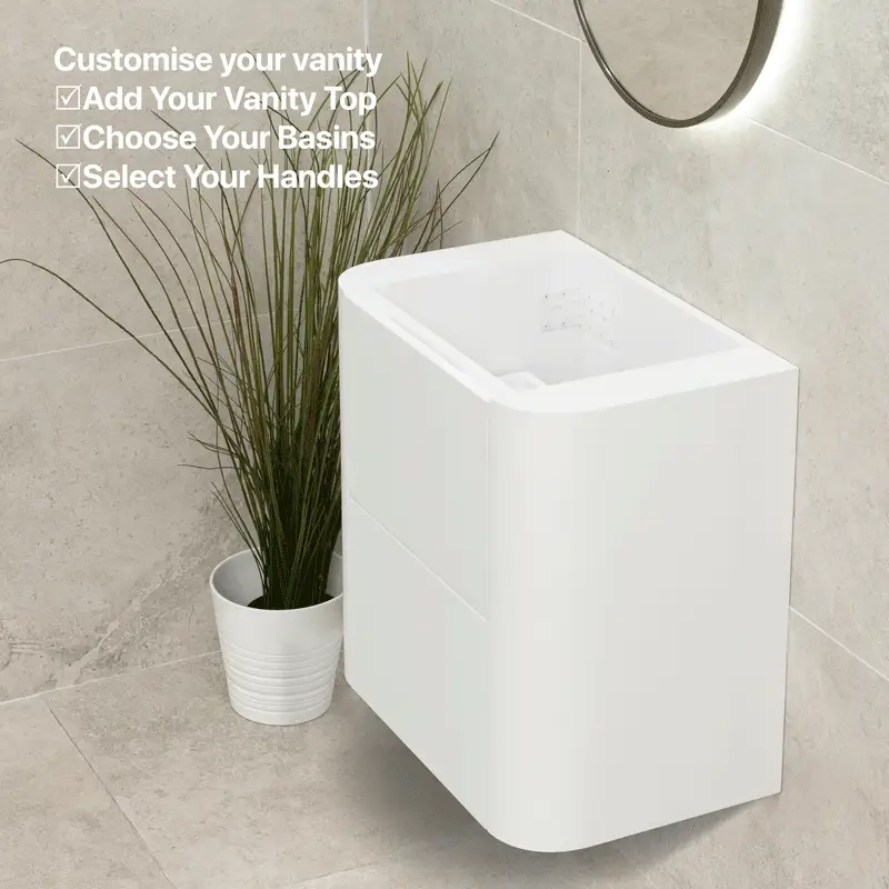 *Clearance* Tura Smooth Ensuite 600mm Curved Wall Hung Vanity Cabinet, Matte White - Image 8