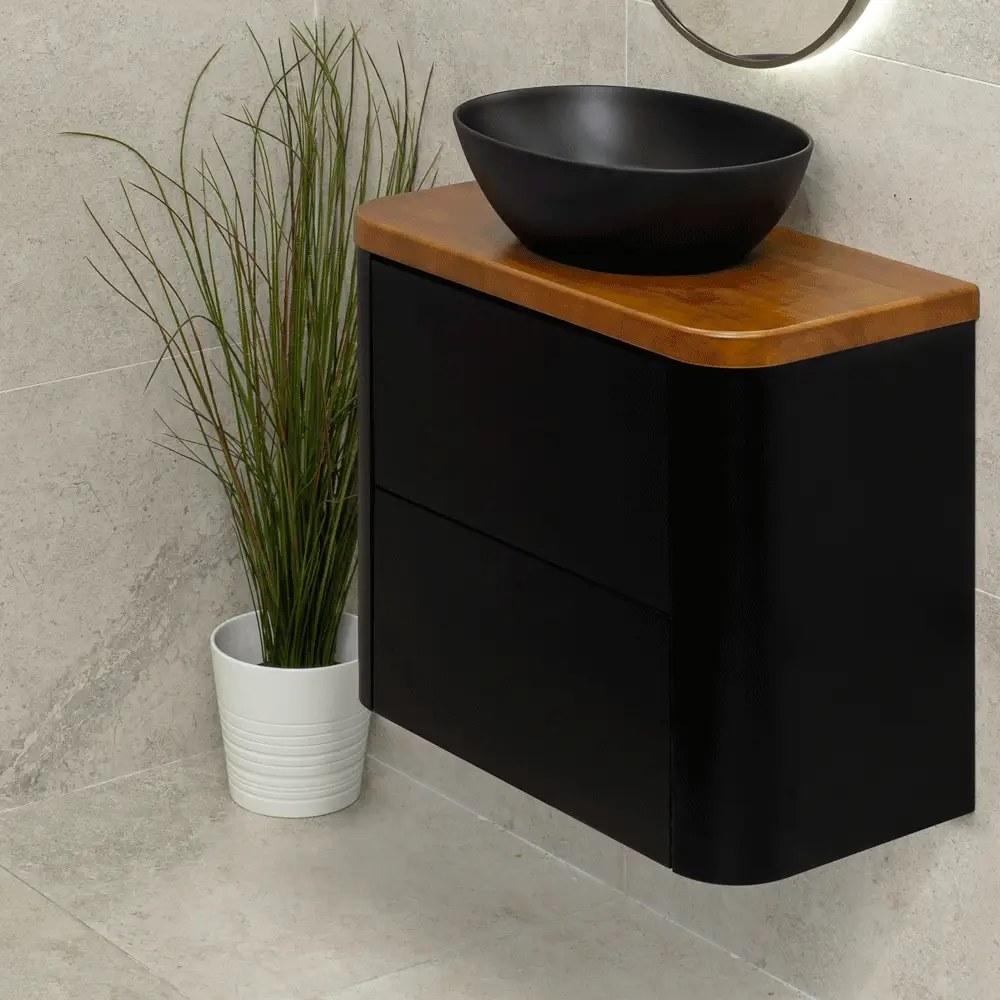 *Clearance* Tura Smooth Ensuite 750mm Curved Wall Hung Vanity Cabinet, Matte Black - Image 6