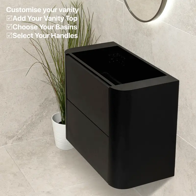 *Clearance* Tura Smooth Ensuite 750mm Curved Wall Hung Vanity Cabinet, Matte Black - Image 8