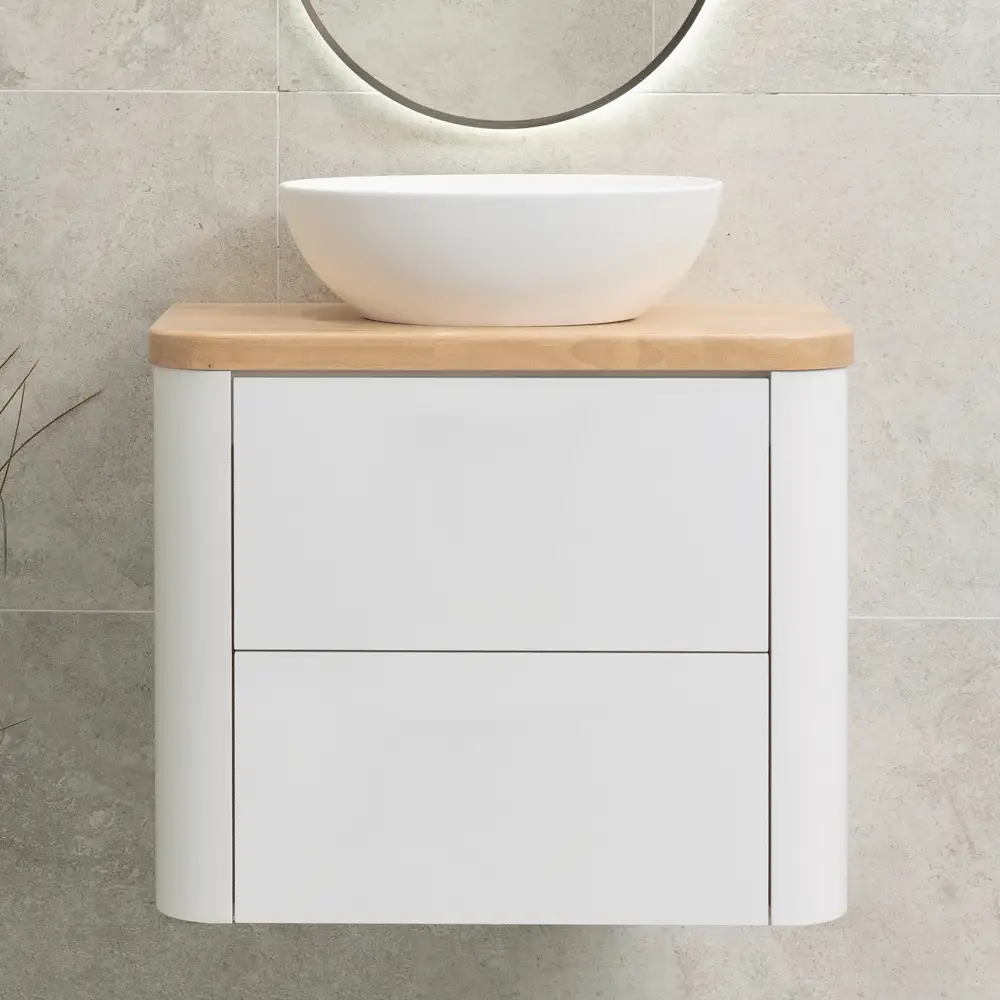 *Clearance* Tura Smooth Ensuite 750mm Curved Wall Hung Vanity Cabinet, Matte White - Image 4