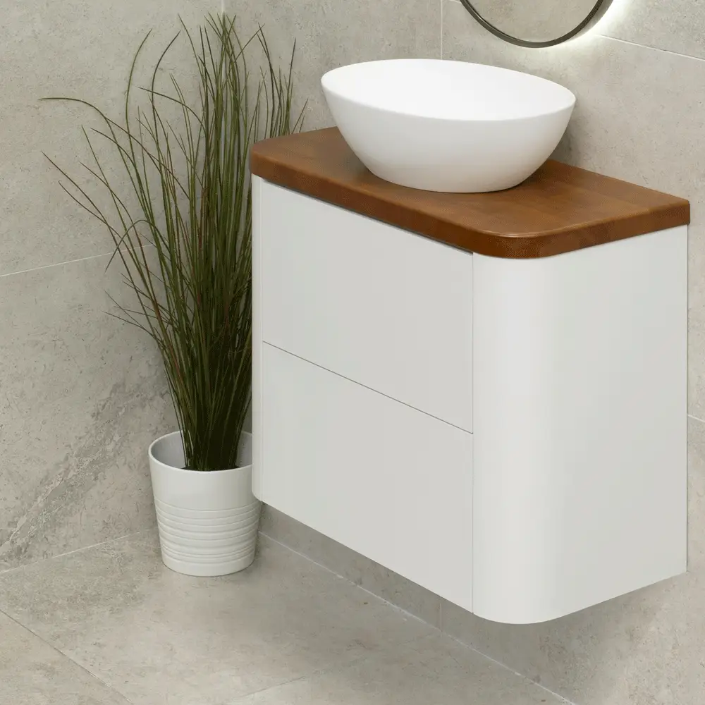 *Clearance* Tura Smooth Ensuite 750mm Curved Wall Hung Vanity Cabinet, Matte White - Image 5