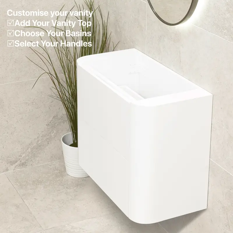 *Clearance* Tura Smooth Ensuite 750mm Curved Wall Hung Vanity Cabinet, Matte White - Image 8